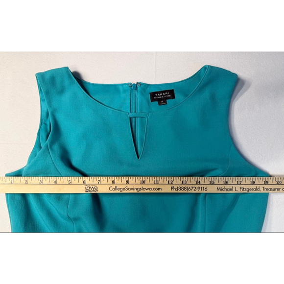 Tahari Arthur S. Levine Teal Sleeveless Sheath Dress Size 14 Career Office Class - Picture 6 of 7